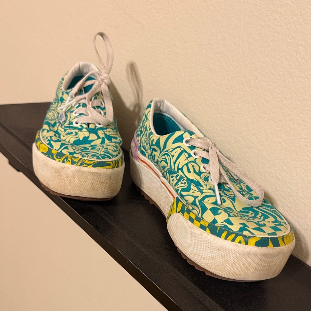 Vans Women's Sneakers - Teal and Yellow Pattern